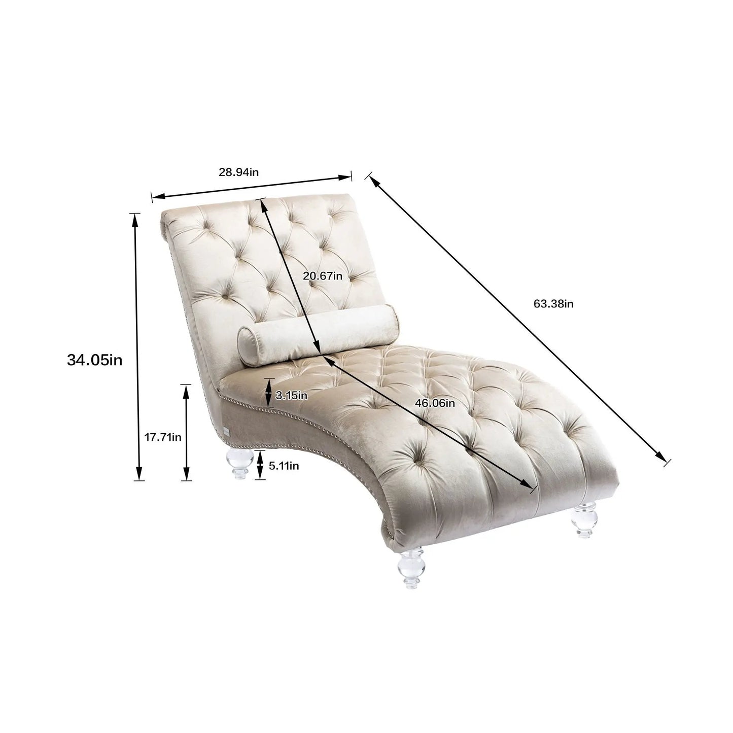 Indoor Chaise Lounge With Button Tufted Pillow