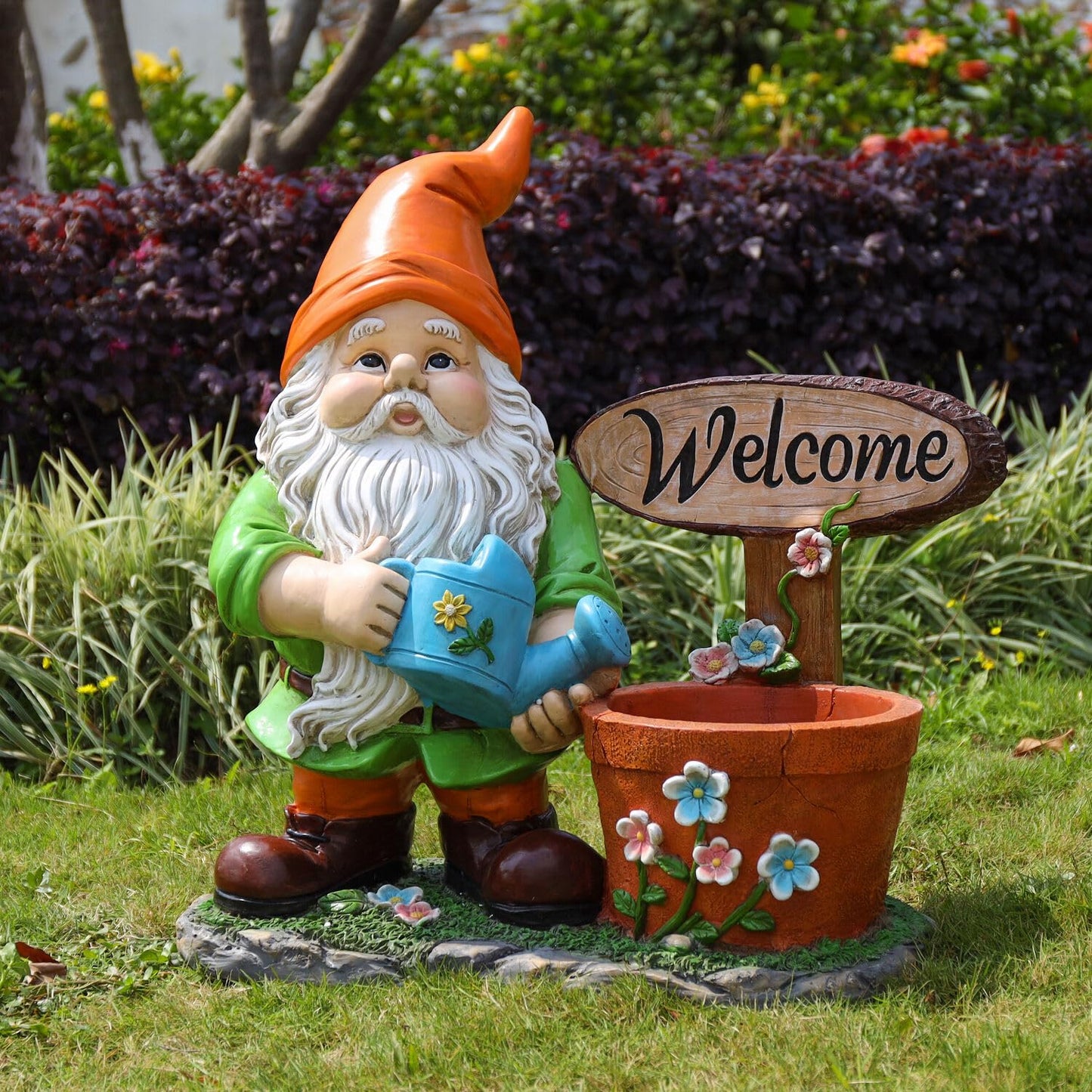 Welcome Outdoor Gnome and Flower Pot Planter