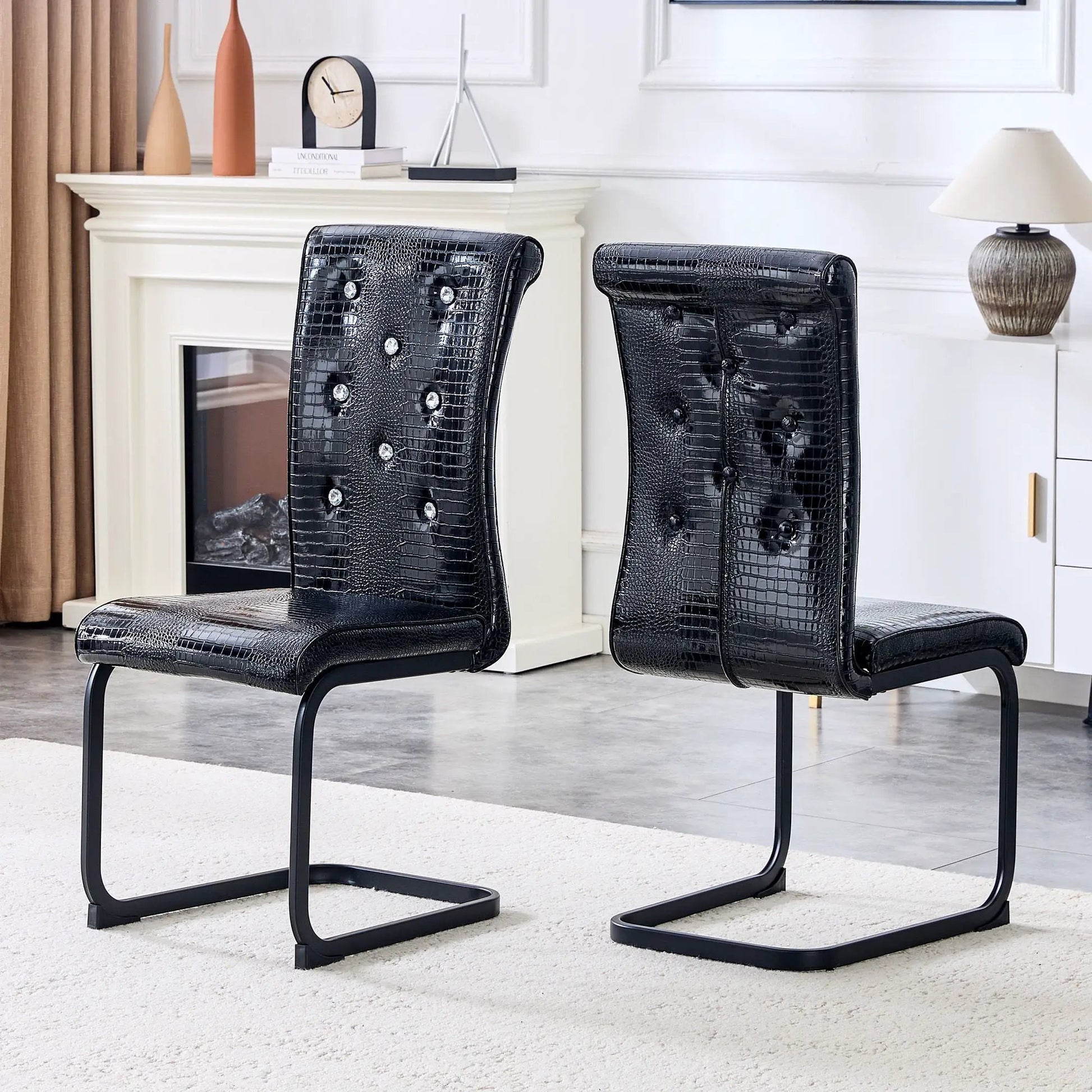 Alligator Skin Upholstered Dining Chairs, black crocodile-embossed leatherette, 2 chairs on Tampa Home & Garden Store