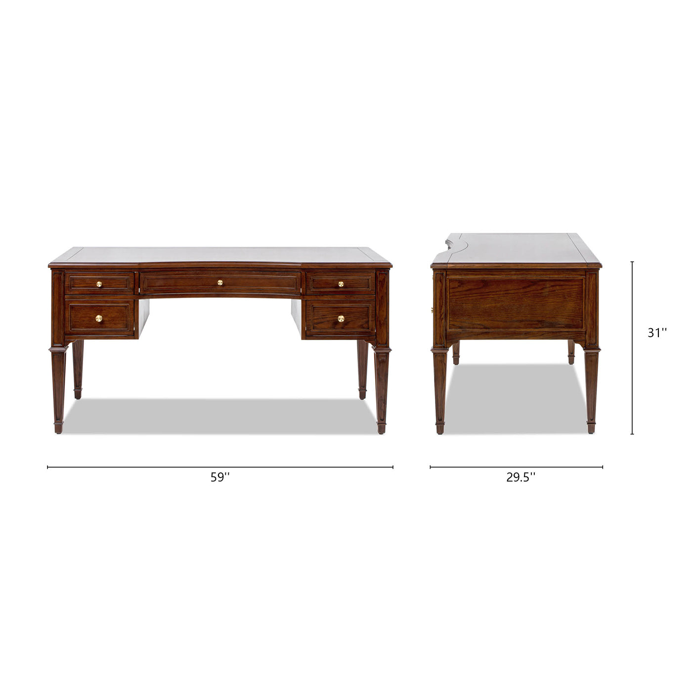 Dauphin Gold Accent 5-Drawer Desk and Cabinet in dark walnut ash wood & veneer by HouseOfZazla on Tampa Home & Garden Store