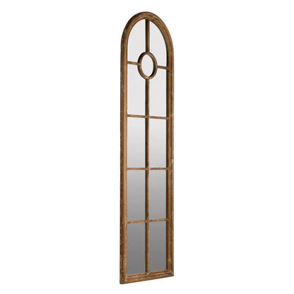 Half Round Elongated Mirror with Decorative Window Look in brown solid fir wood on Tampa Home & Garden Store