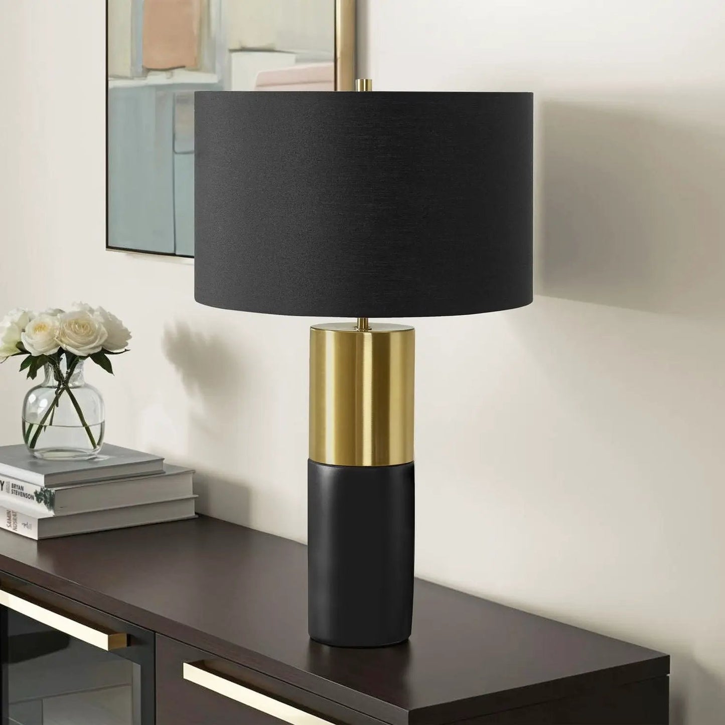 Table lamp with black fabric shade and gold metal base by Unique Piece Furniture on Tampa Home & Garden Store