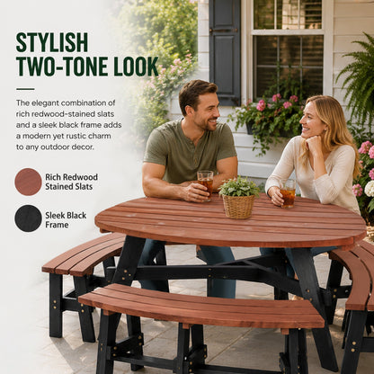 Rustic Outdoor Fir Wood Picnic Table with Six Seats