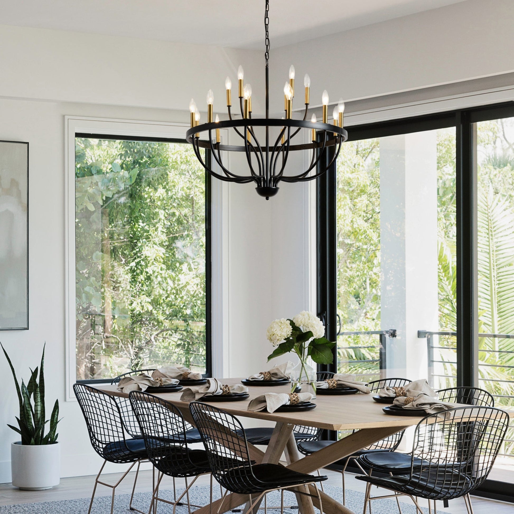 18-Light Industrial Iron Candle Chandelier black iron frame with gold candle cups by HouseOfZazla on Tampa Home & Garden Store