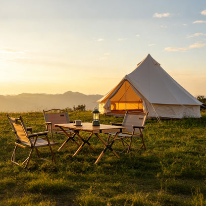GemGear Oxford Bell Tent 13.1ft with stove jack, cream canvas, camping table and chairs on Tampa Home & Garden Store