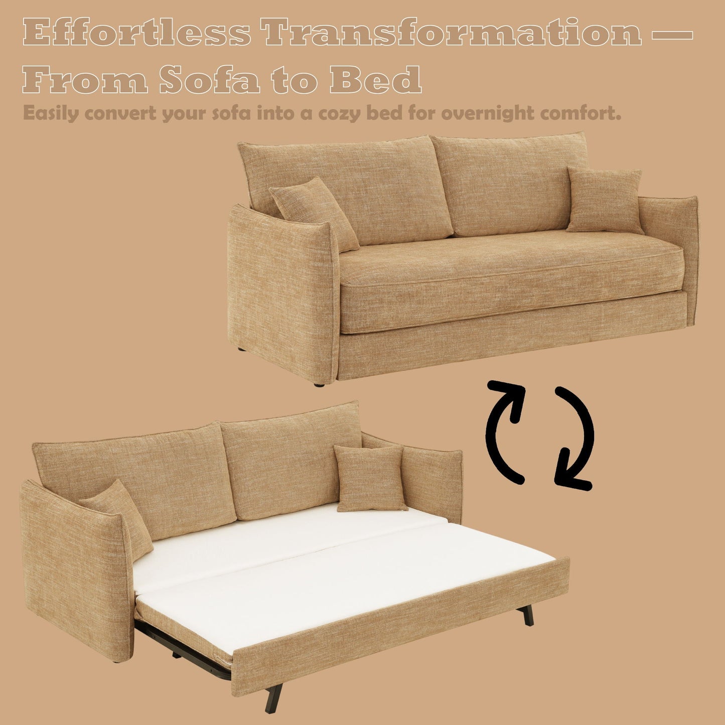Cadie Mocha Sofa With Two Pillows and Sleeper