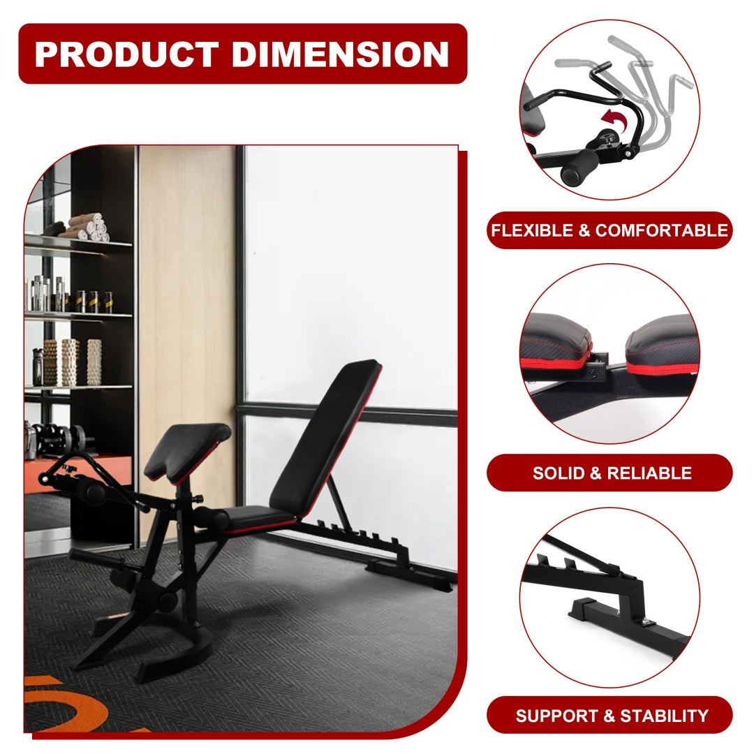 UpTrend Deals adjustable weight bench with squat rack and leg extension, black frame red padding on Tampa Home & Garden Store