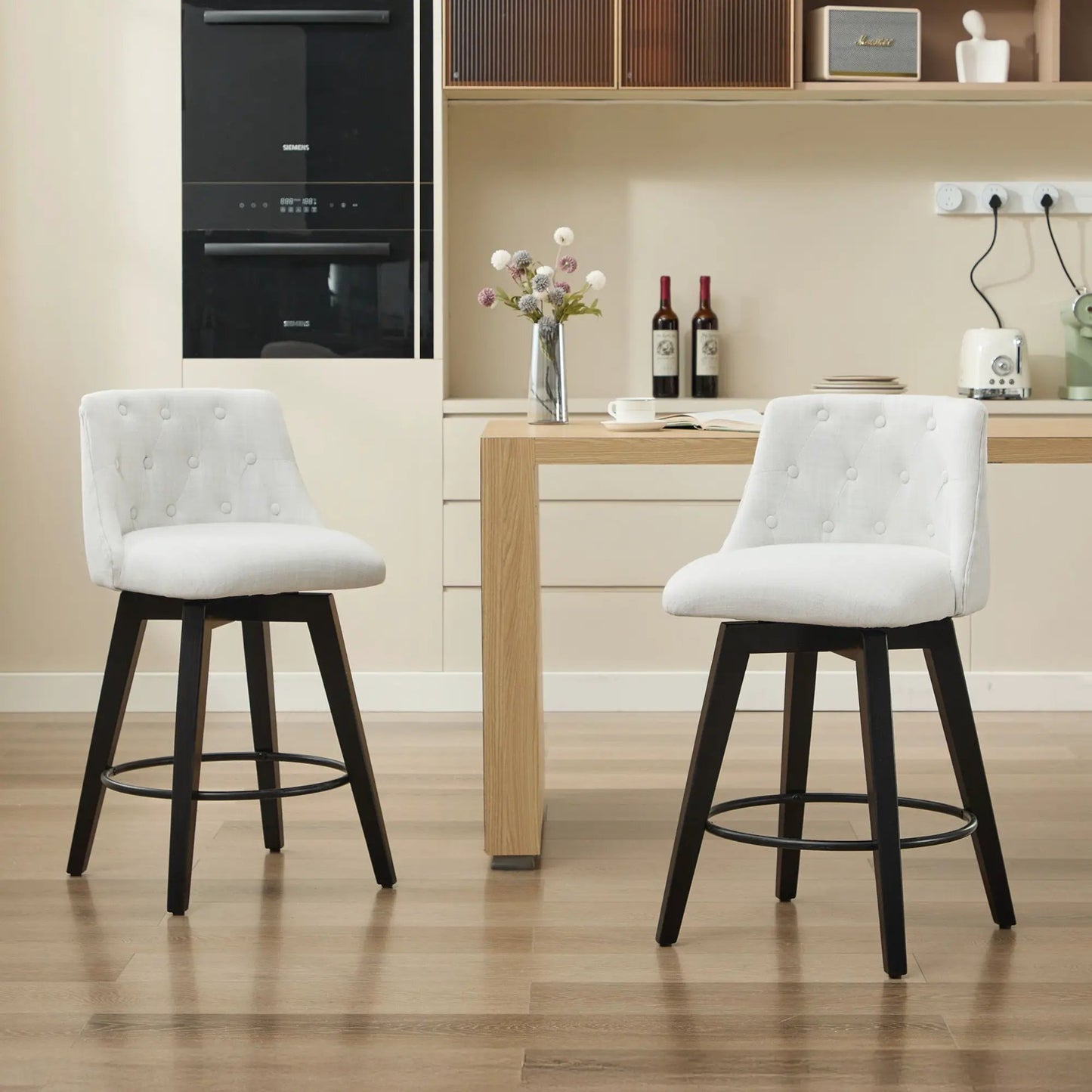 Swivel Bar Stools With Button Tufted Back 2 Pack