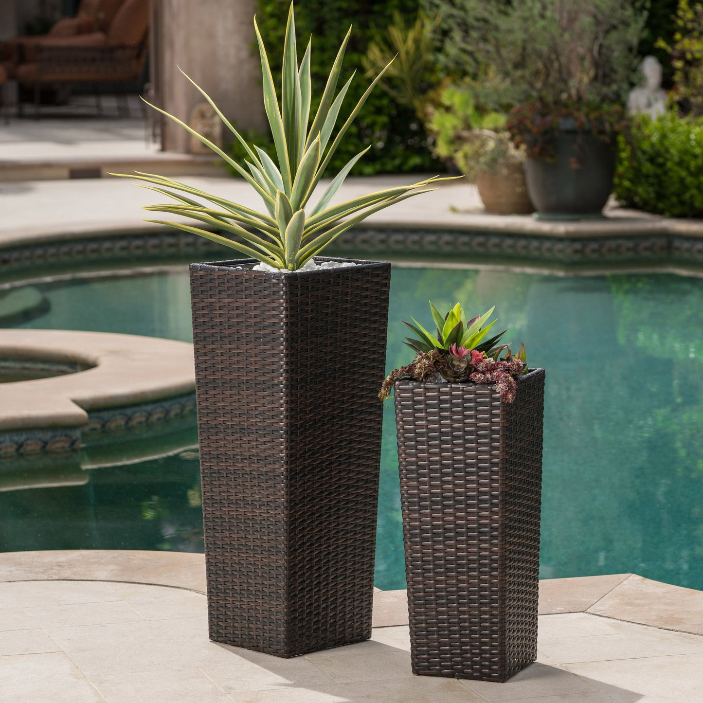 Rattan Flower Pot Brown set of 4 wicker planters by HouseOfZazla on Tampa Home & Garden Store