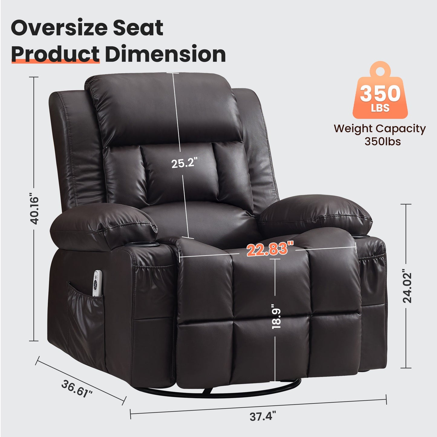 Leather Swivel Recliner with Heat and Massage