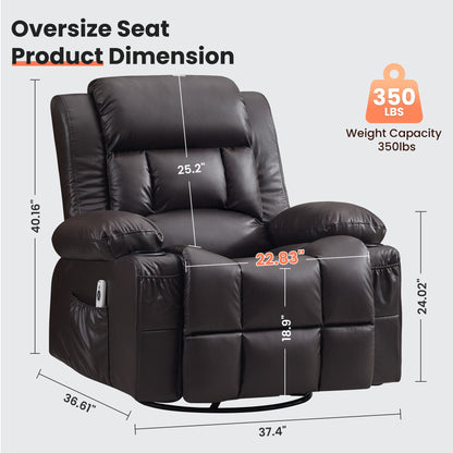 Leather Swivel Recliner with Heat and Massage