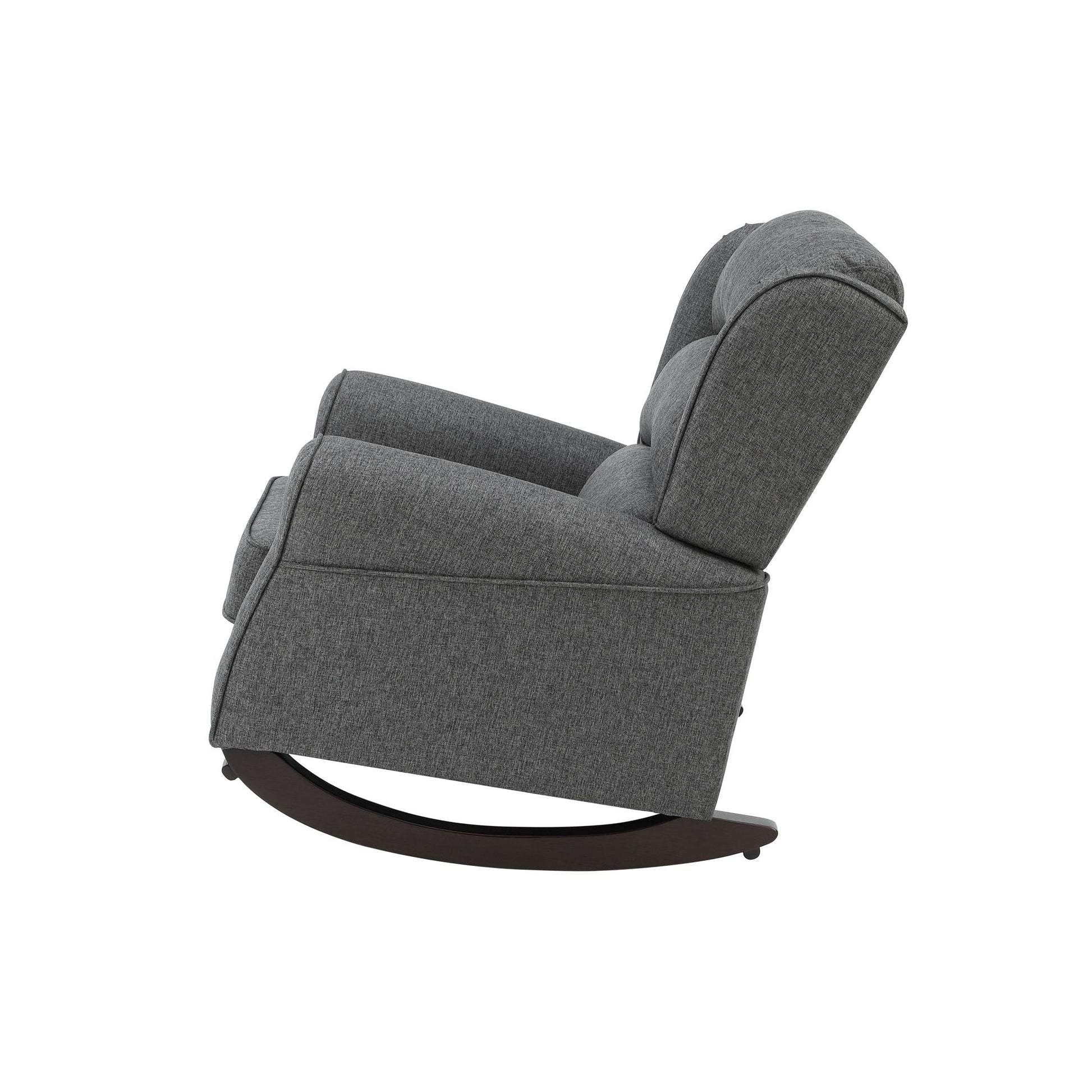 Fabien Rocking Chair in Gray with gray fabric upholstery and curved wooden rocker base on Tampa Home & Garden Store