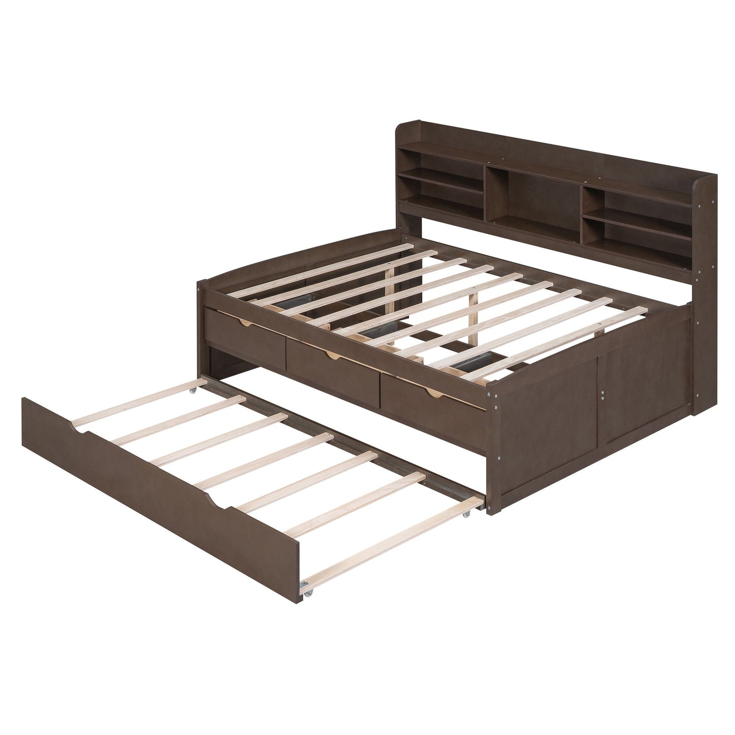 Captain Bed with built-in bookshelves and trundle, dark brown 3 drawers by HouseOfZazla on Tampa Home & Garden Store