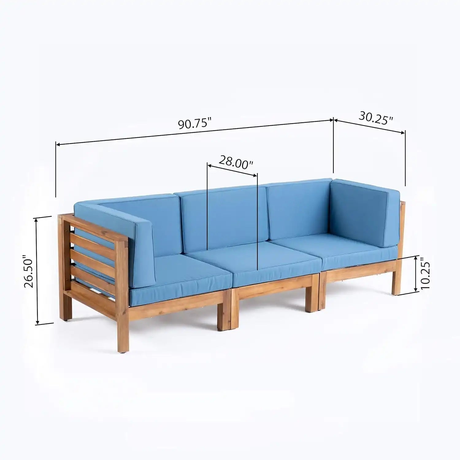 Oana 3-Piece Sofa Set blue cushions on wood frame sectional HouseOfZazla on Tampa Home & Garden Store