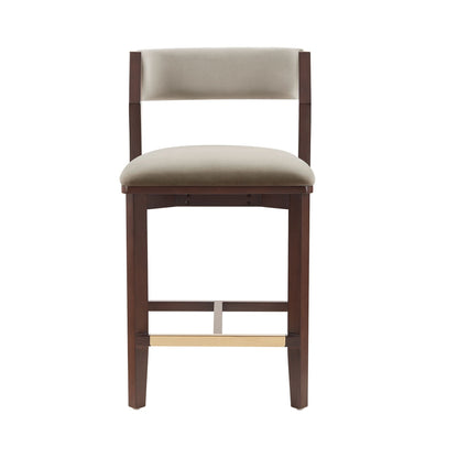 Patricia Counter Stool HouseOfZazla with beige upholstered seat and back, dark wood frame on Tampa Home & Garden Store