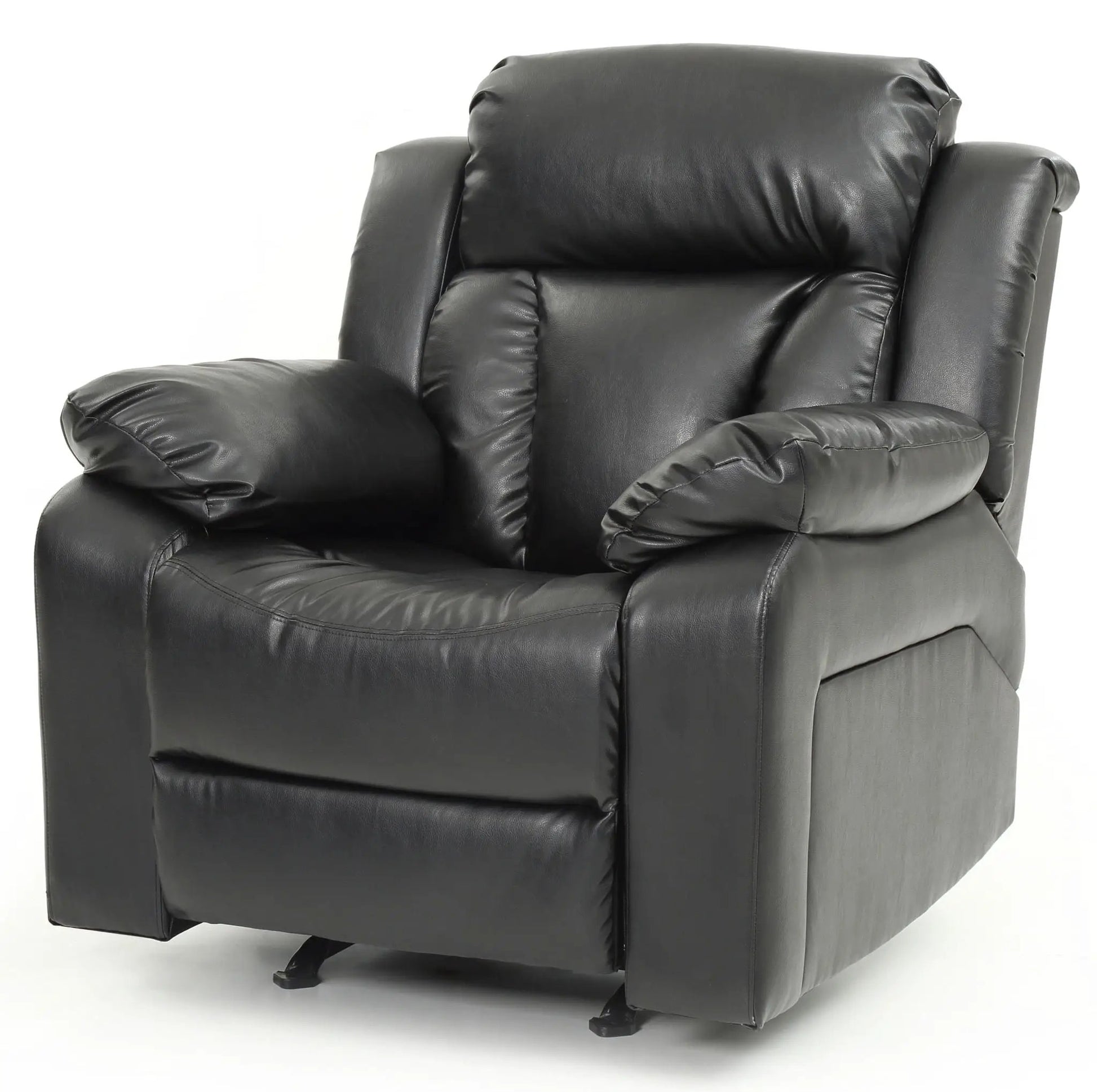 Rocking motion recliner in black leather with cushioned arms and back Unique Piece Furniture on Tampa Home & Garden Store
