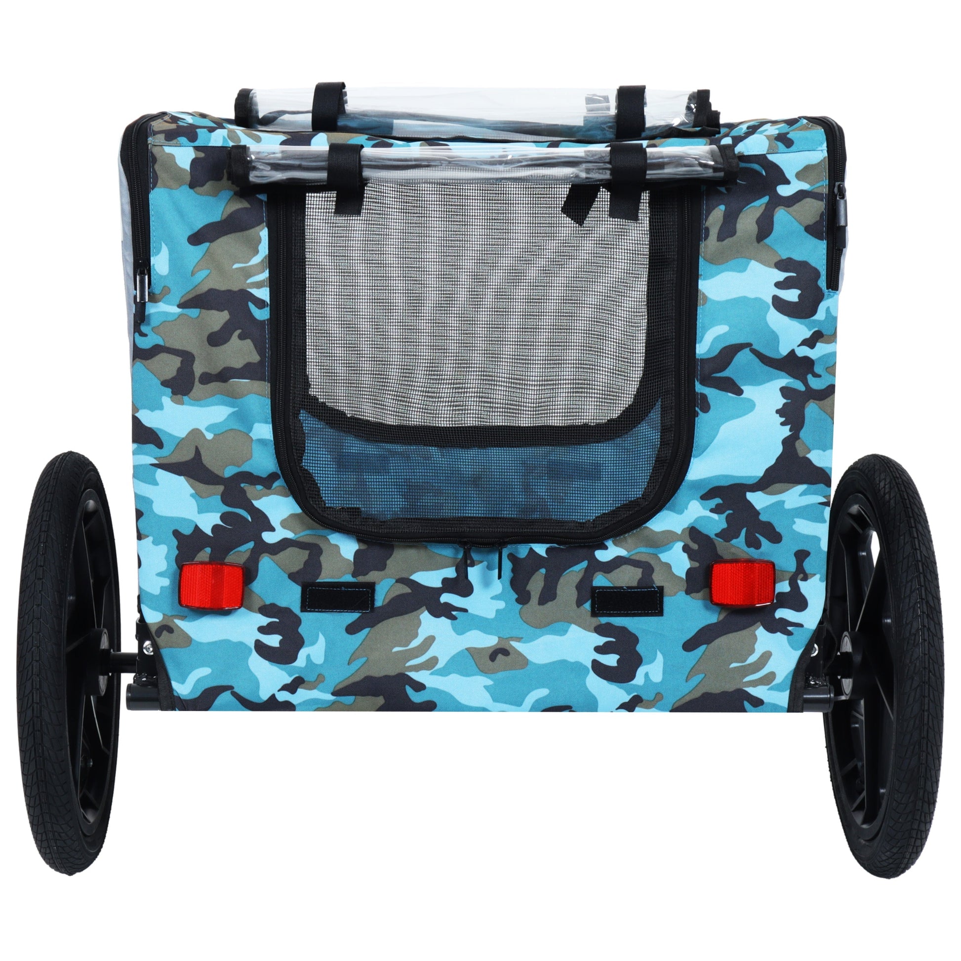 Pet trailer by HouseOfZazla collapsible design in blue camouflage with 16in wheels on Tampa Home & Garden Store