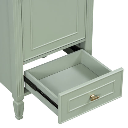 Retro bathroom vanity with sink in sage green by HouseOfZazla, soft-close doors and drawer on Tampa Home & Garden Store