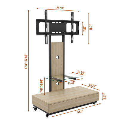 Mobile TV Cart with push-pull drawer and lockable wheels, black frame, light brown drawer on Tampa Home & Garden Store