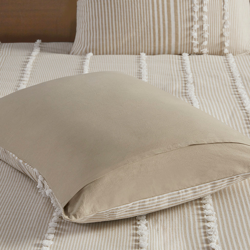 King 3 Piece Cotton Yarn Dyed Duvet Cover Set with Tufted Chenille taupe stripes HouseOfZazla on Tampa Home & Garden Store