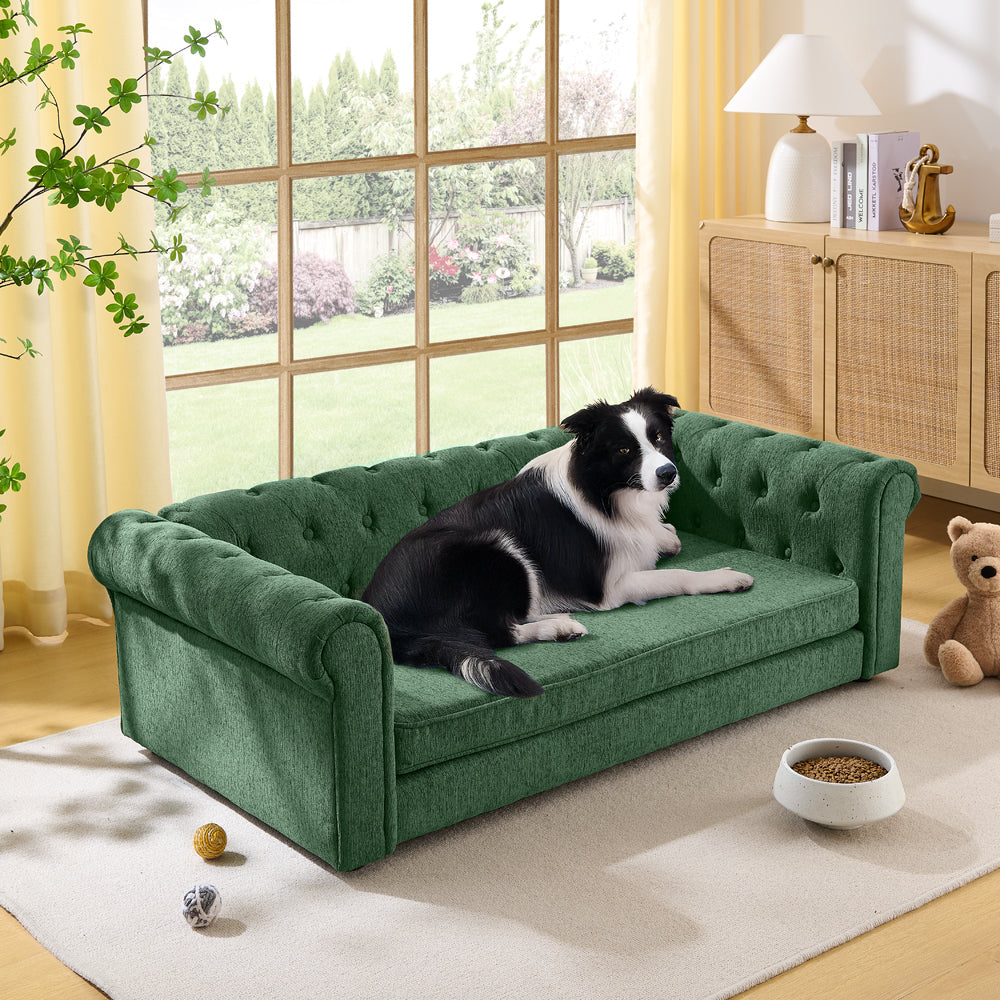 Elegant Rectangular Pet Bed for Oversized Dogs by HouseOfZazla in green velvet, sofa-style on Tampa Home & Garden Store