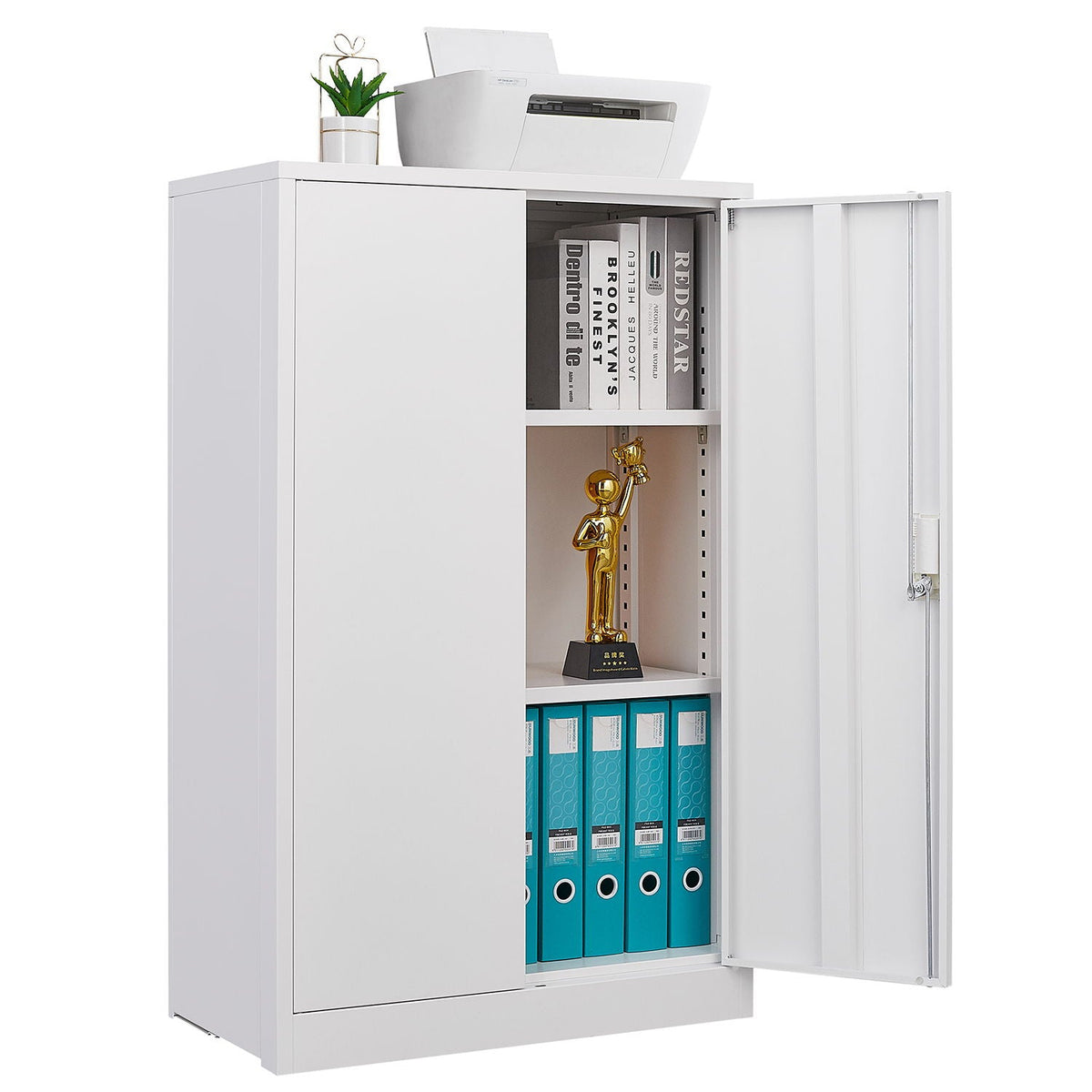 Metal storage cabinet with locking doors and adjustable shelf by HouseOfZazla, white steel on Tampa Home & Garden Store