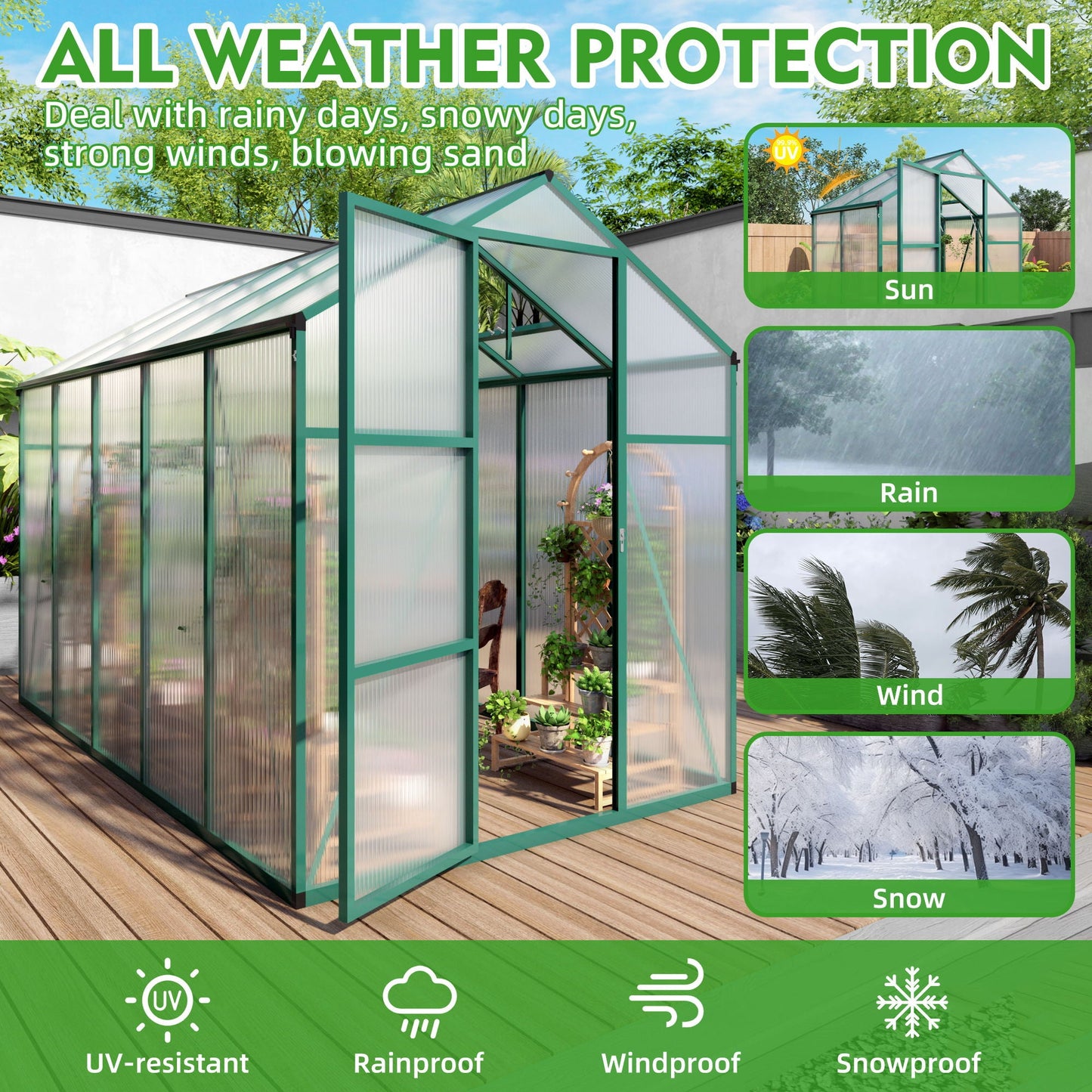 Strong Polycarbonate Walk In Greenhouse and Porch