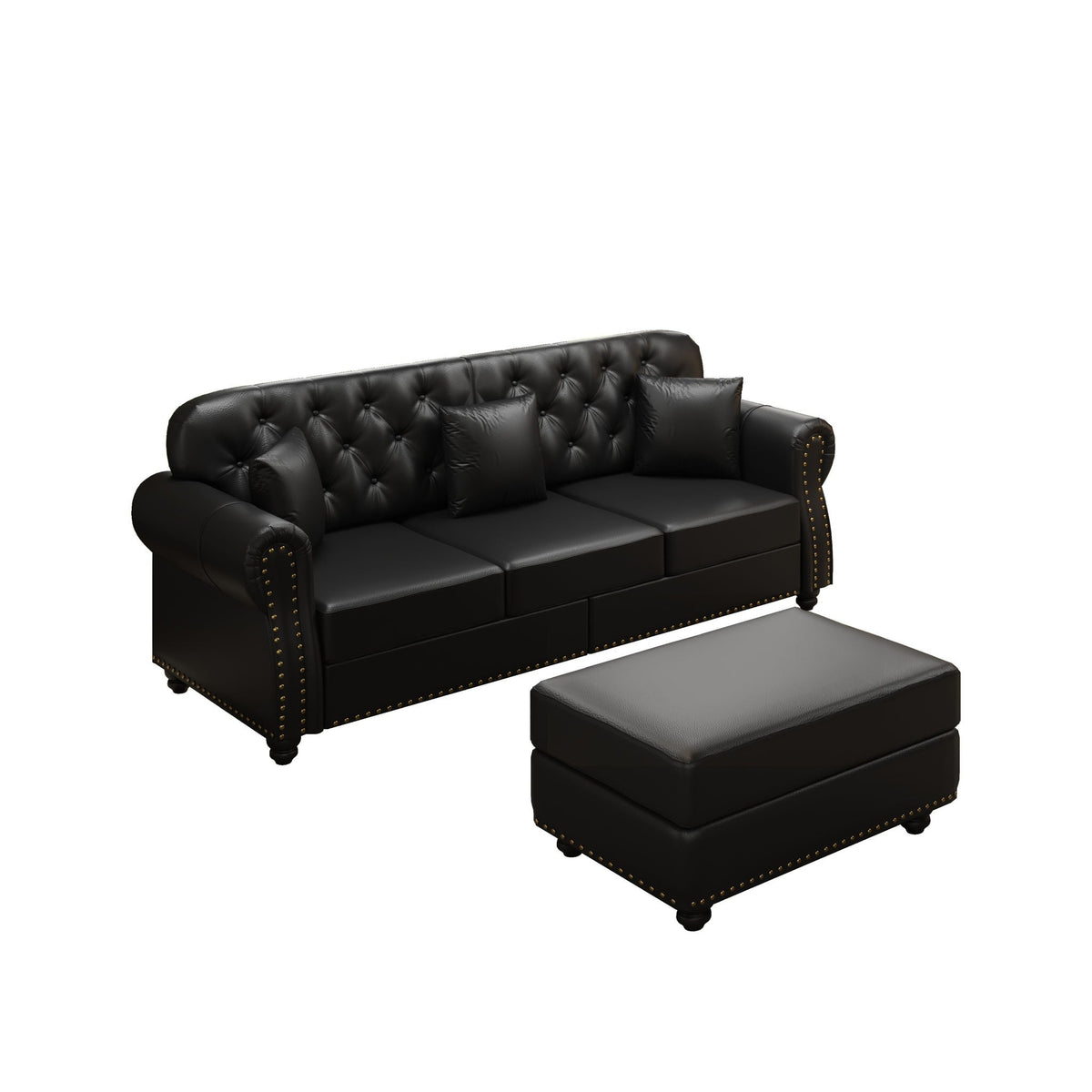 Upholstered Sofa with Nailhead and Ottoman