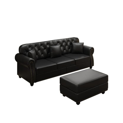 Upholstered Sofa with Nailhead and Ottoman