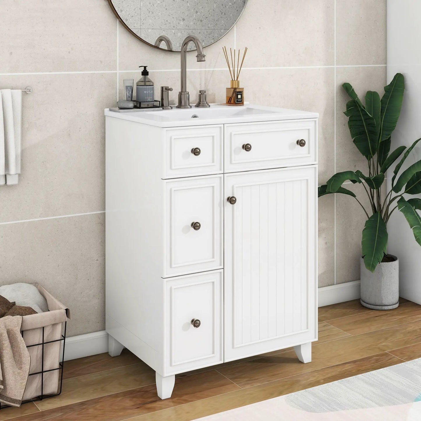 Transitional Bathroom Vanity With Ceramic Sink