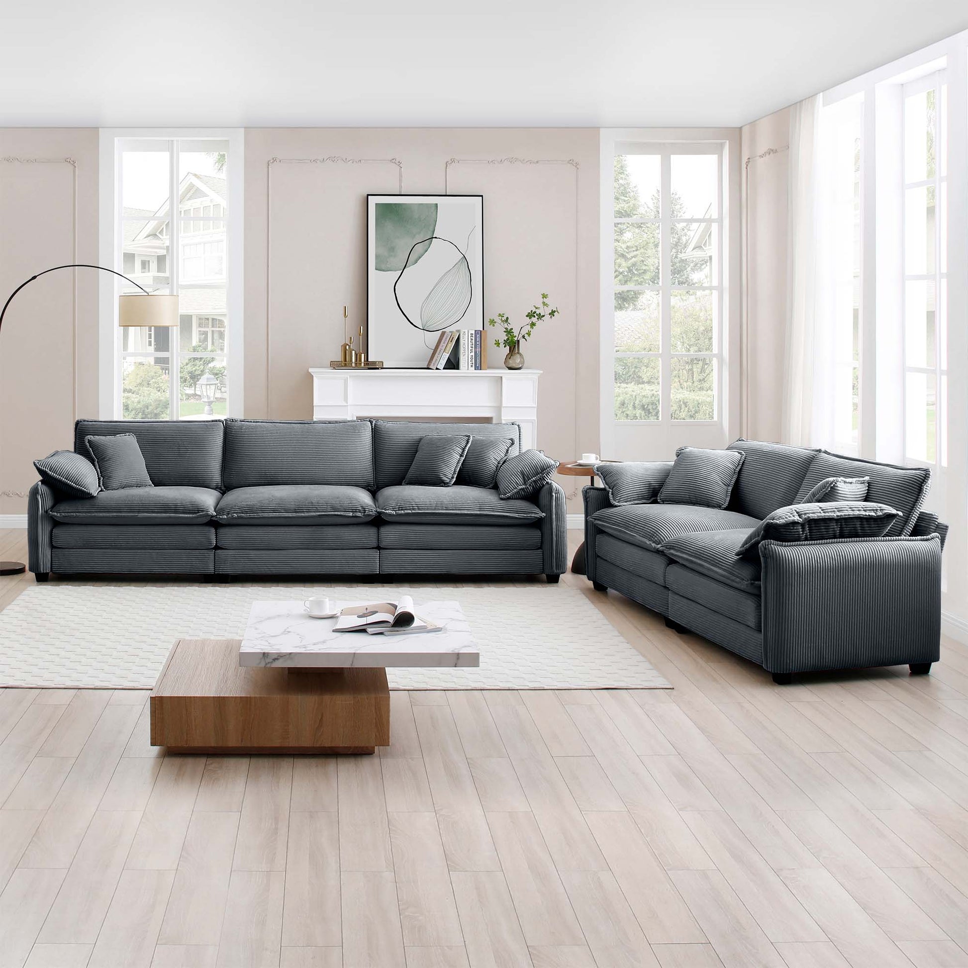Family sofa set dark gray striped fabric 2-piece sectional with chaise in lounge Tampa Store on Tampa Home & Garden Store