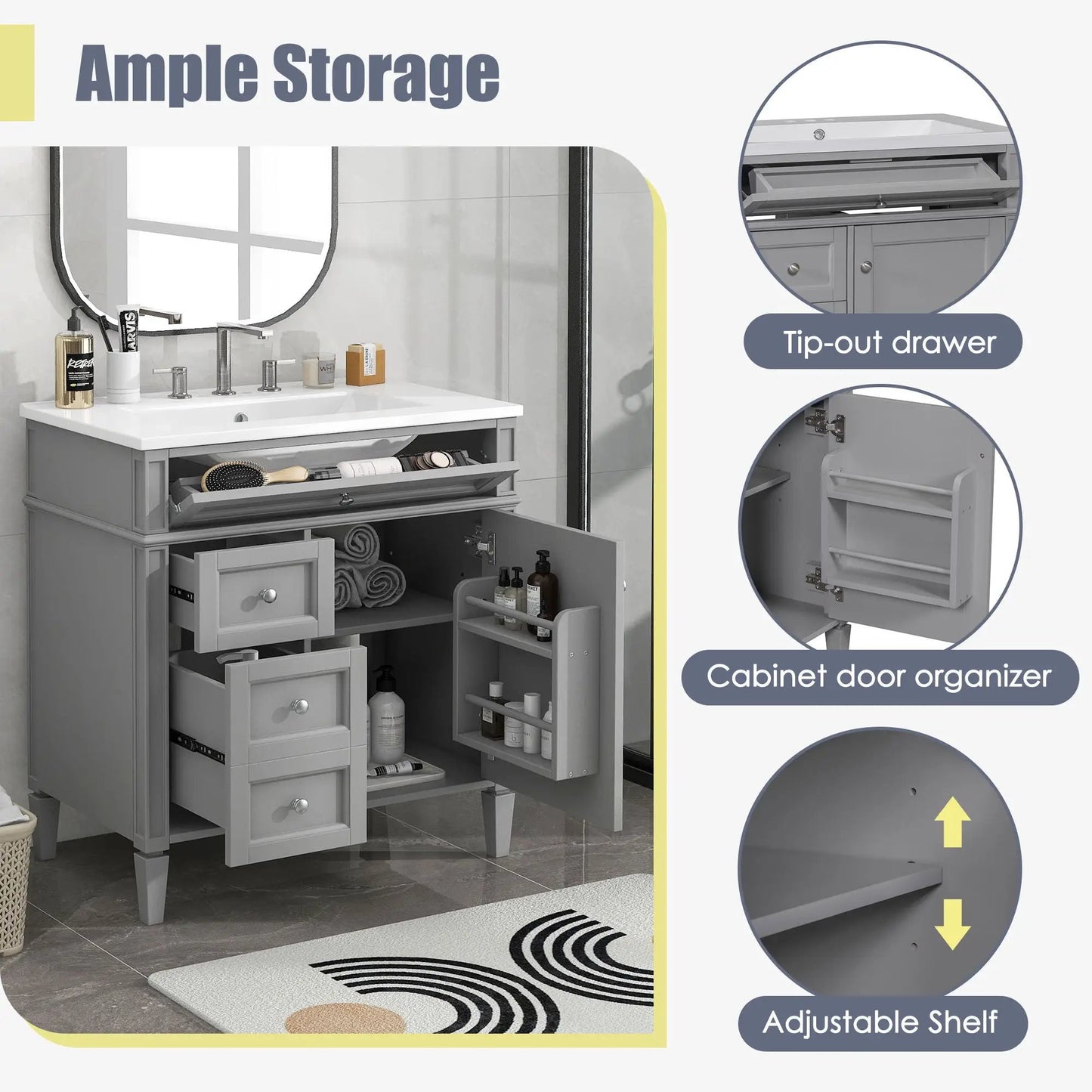 Bathroom Vanity With Top Sink and Storage Cabinet