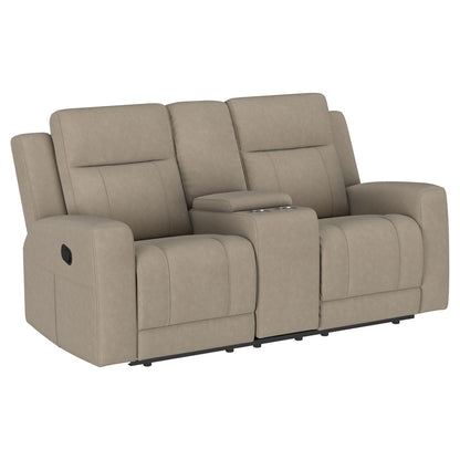 Slater 2-Piece Reclining Sofa Set with recline tan by HouseOfZazla, cupholders on Tampa Home & Garden Store
