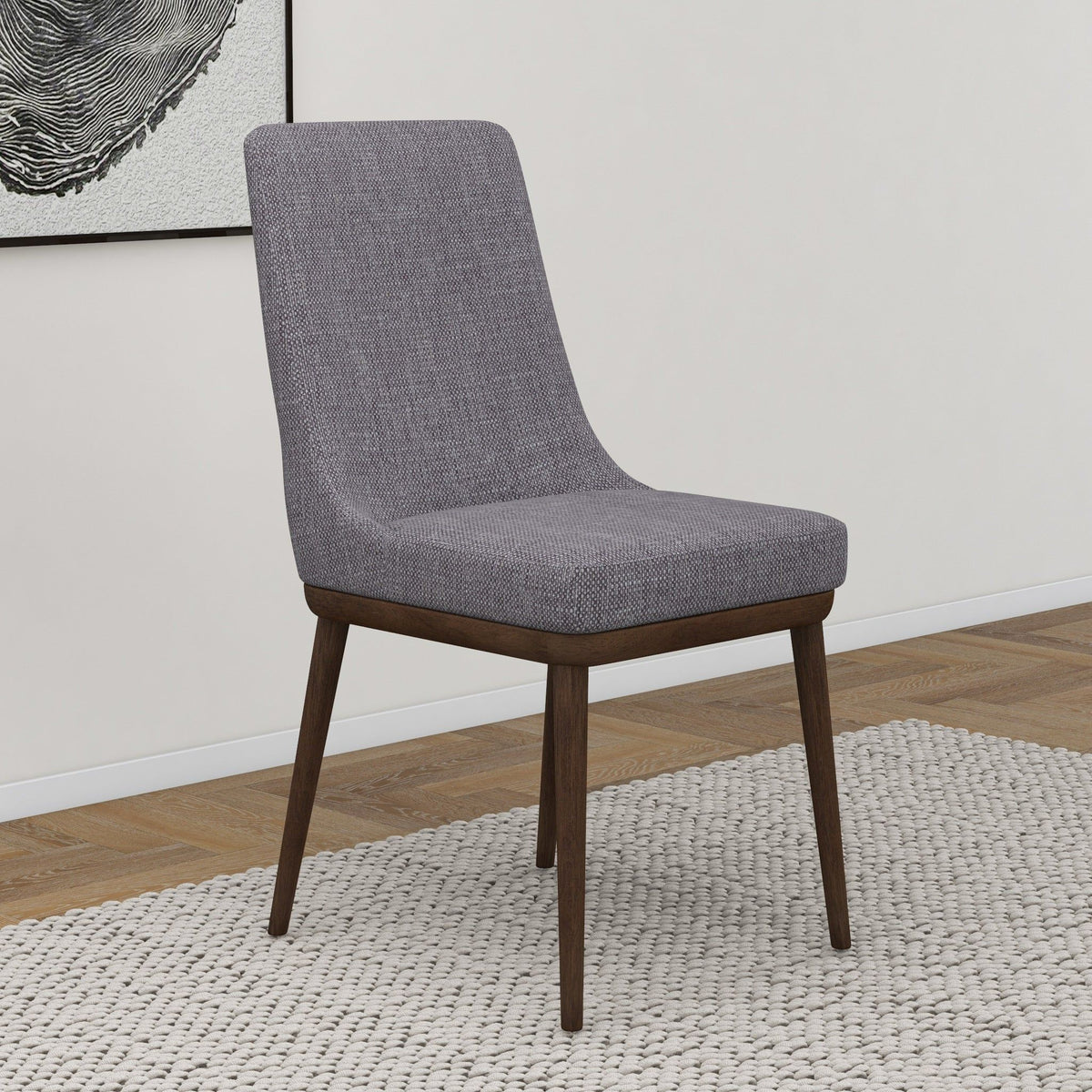 Mid-Century Modern dining chair grey textured fabric with solid wood legs on Tampa Home & Garden Store
