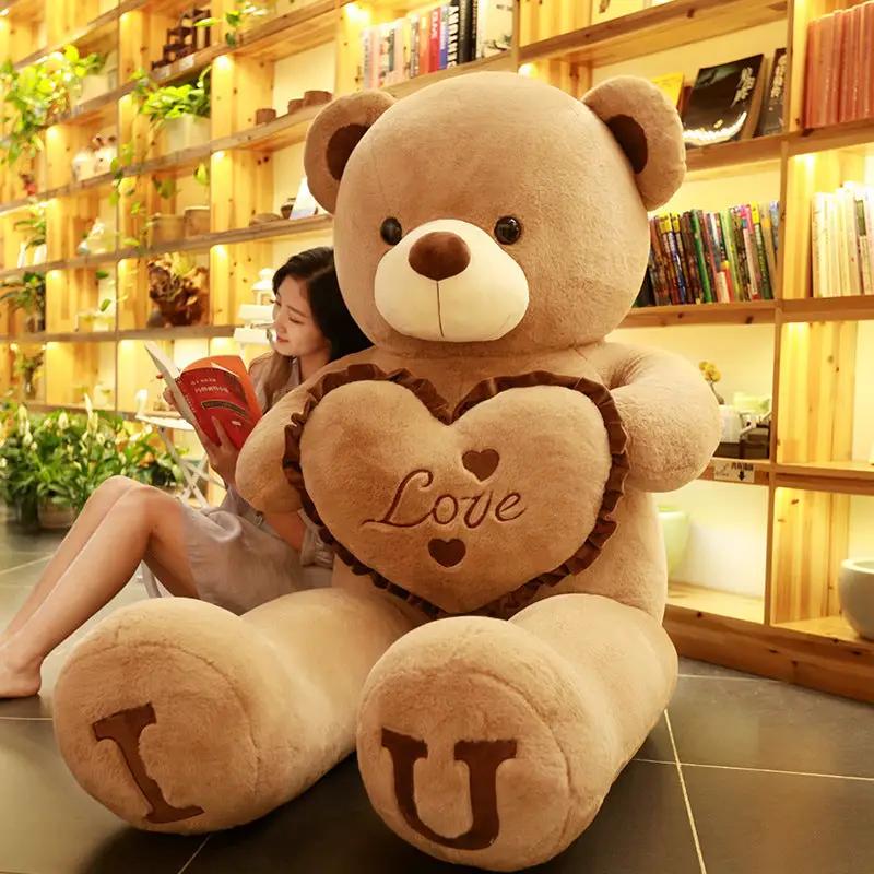 Chinese Valentine's Day Hug Bear Plush Toy, beige teddy with heart Love pillow on Tampa Home & Garden Store