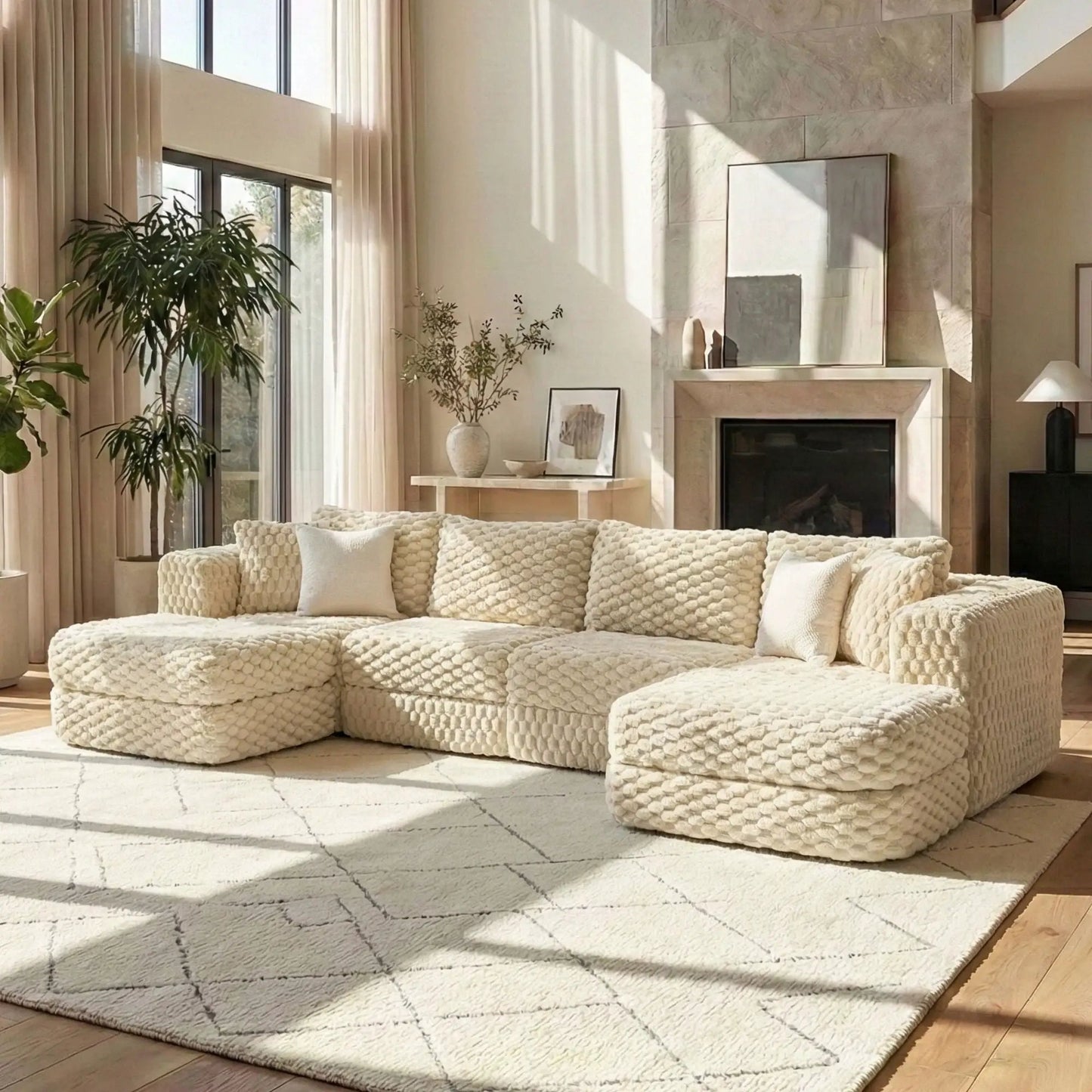 Modular Sectional Sofa with 2 Movable Ottomans