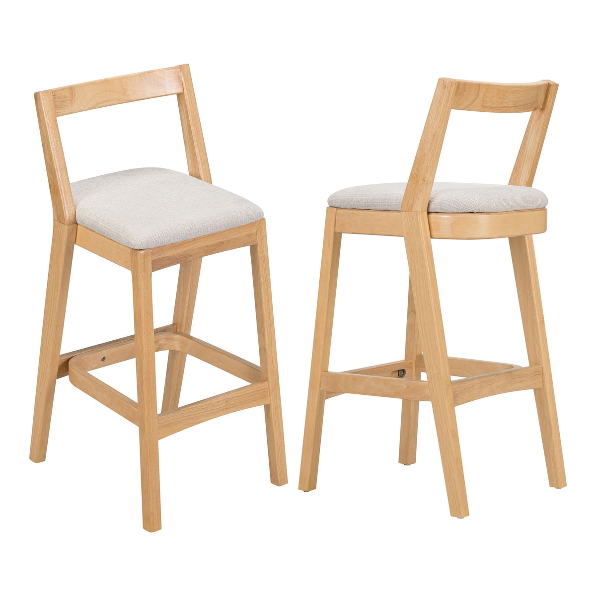 Jasper Indoor Bar Stools 2 with rubberwood seating and beige cushions light brown finish on Tampa Home & Garden Store