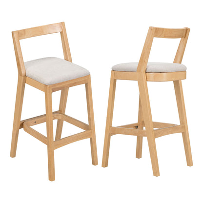 Jasper Indoor Bar Stools 2 with rubberwood seating and beige cushions light brown finish on Tampa Home & Garden Store