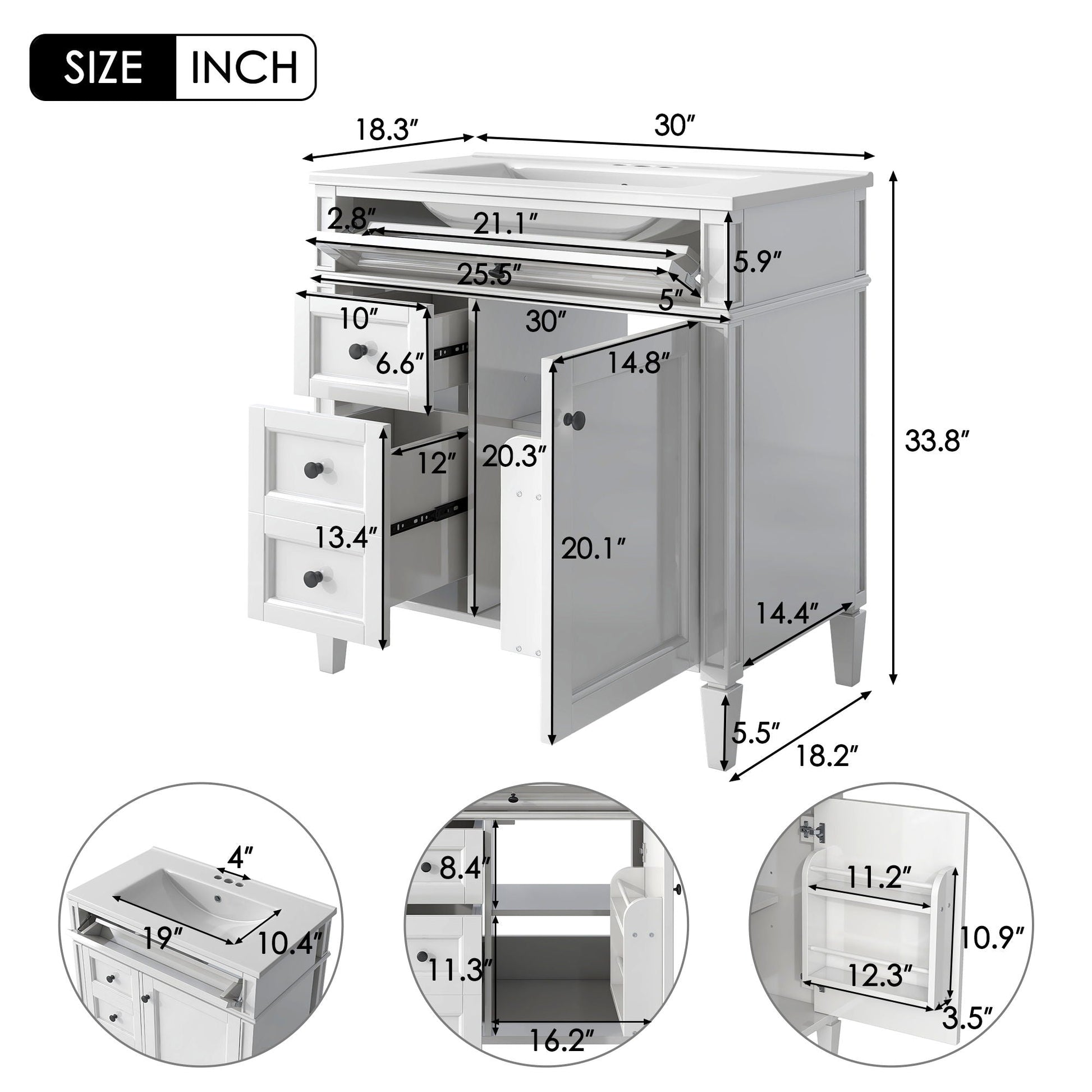 Bathroom vanity with top sink, storage cabinet, 2 drawers, and tip-out drawer HouseOfZazla on Tampa Home & Garden Store