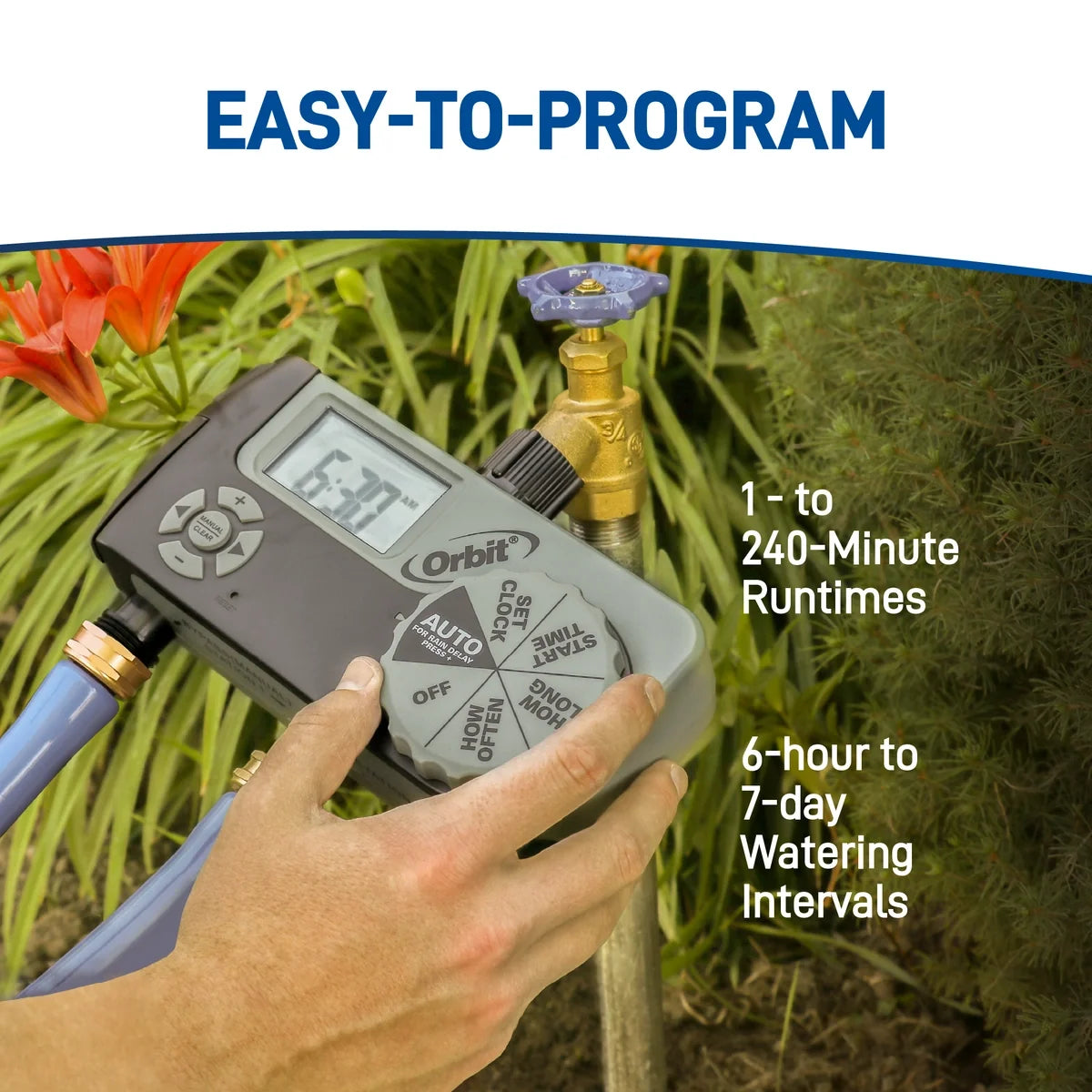Orbit Irrigation 3-outlet hose faucet timer with digital controls and display on Tampa Home & Garden Store