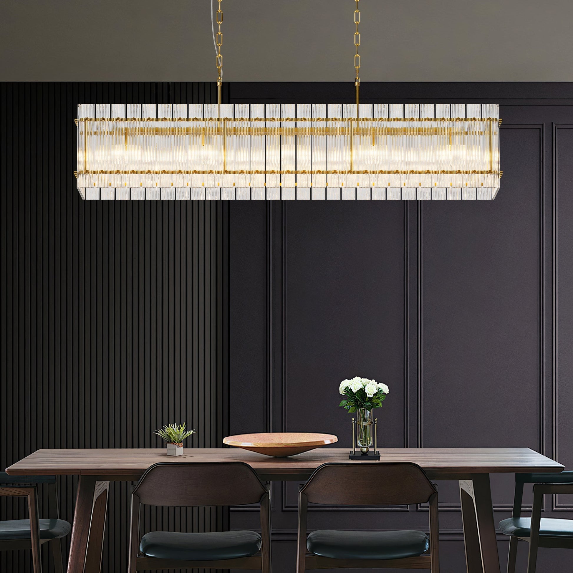 Modern rectangular crystal glass 10-light chandelier HouseOfZazla with gold finish on Tampa Home & Garden Store