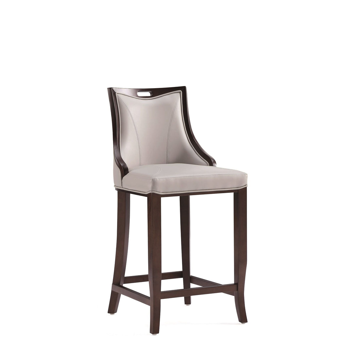 Emperor bar height barstool with backrest gray upholstery, dark brown wood frame on Tampa Home & Garden Store