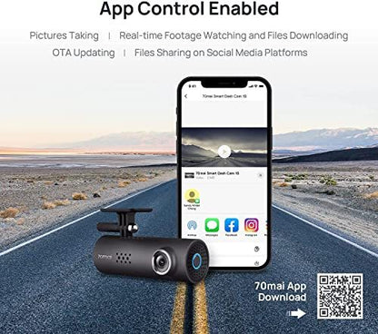 70mai Smart Dash Cam 1S black dash cam with 1080P HD night vision and phone app on Tampa Home & Garden Store