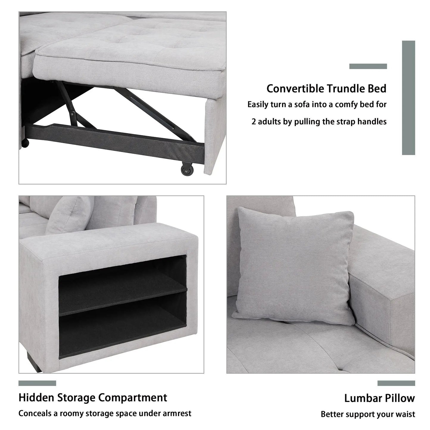 Modern L-shape sleeper sectional sofa with storage chaise and 2 stools in light gray on Tampa Home & Garden Store