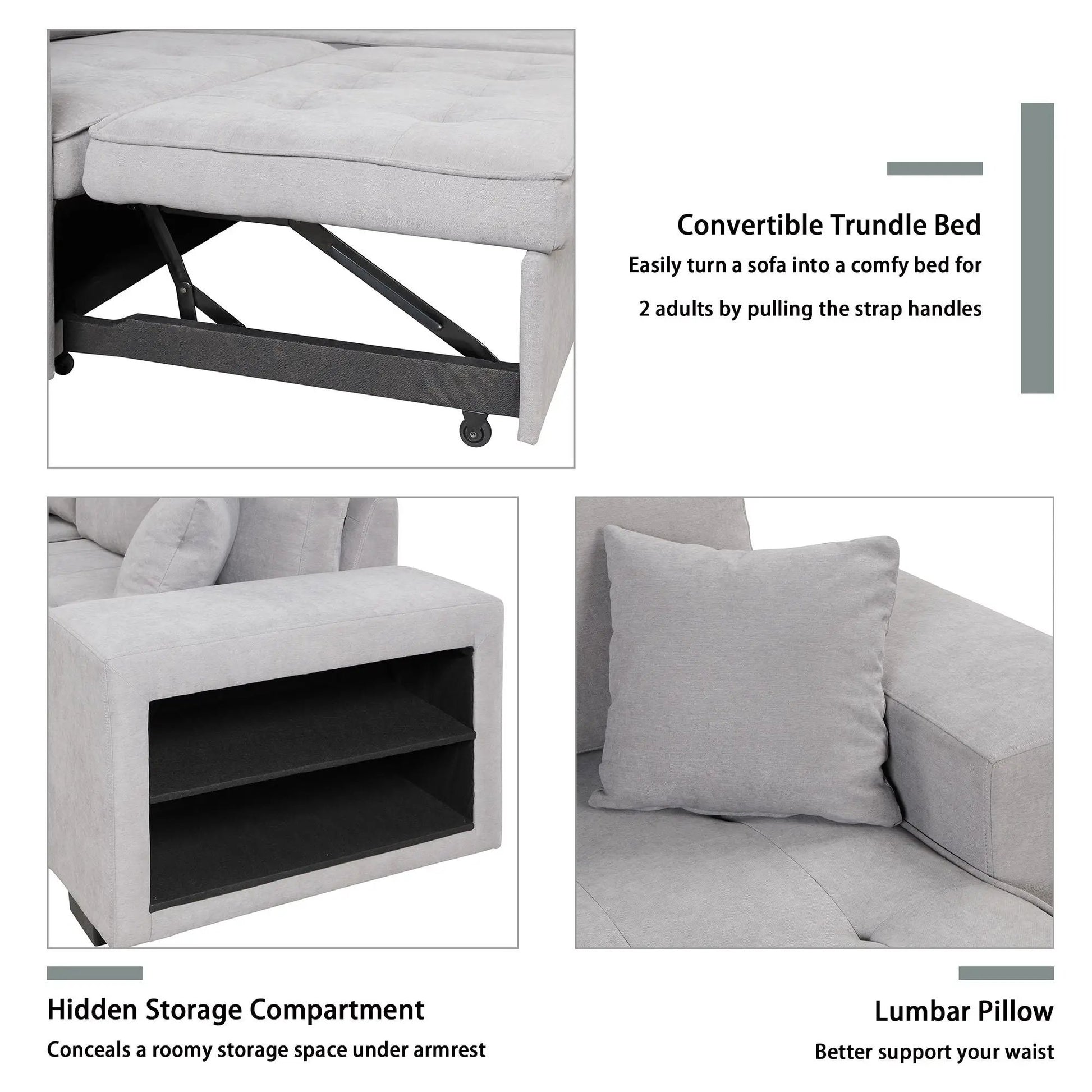 Modern L-shape sleeper sectional sofa with storage chaise and 2 stools in light gray on Tampa Home & Garden Store