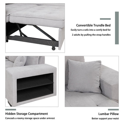 Modern L-shaped sleeper sectional sofa with pull-out bed and storage chaise in gray fabric on Tampa Home & Garden Store