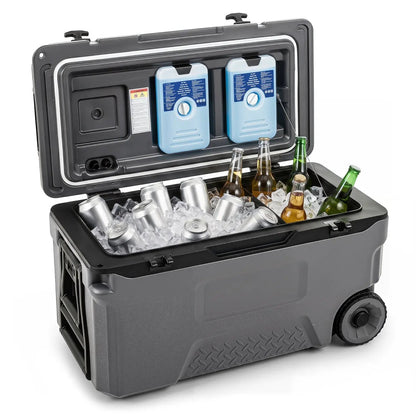 53 Quart Rolling Cooler With Fish Ruler Wheels
