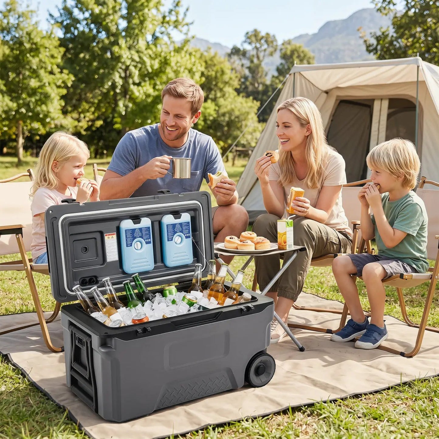 53 Quart Rolling Cooler With Fish Ruler Wheels