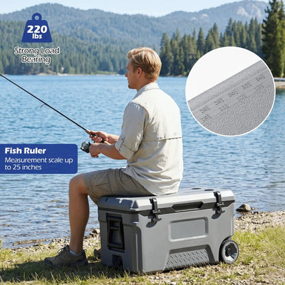 53 Quart Rolling Cooler With Fish Ruler Wheels