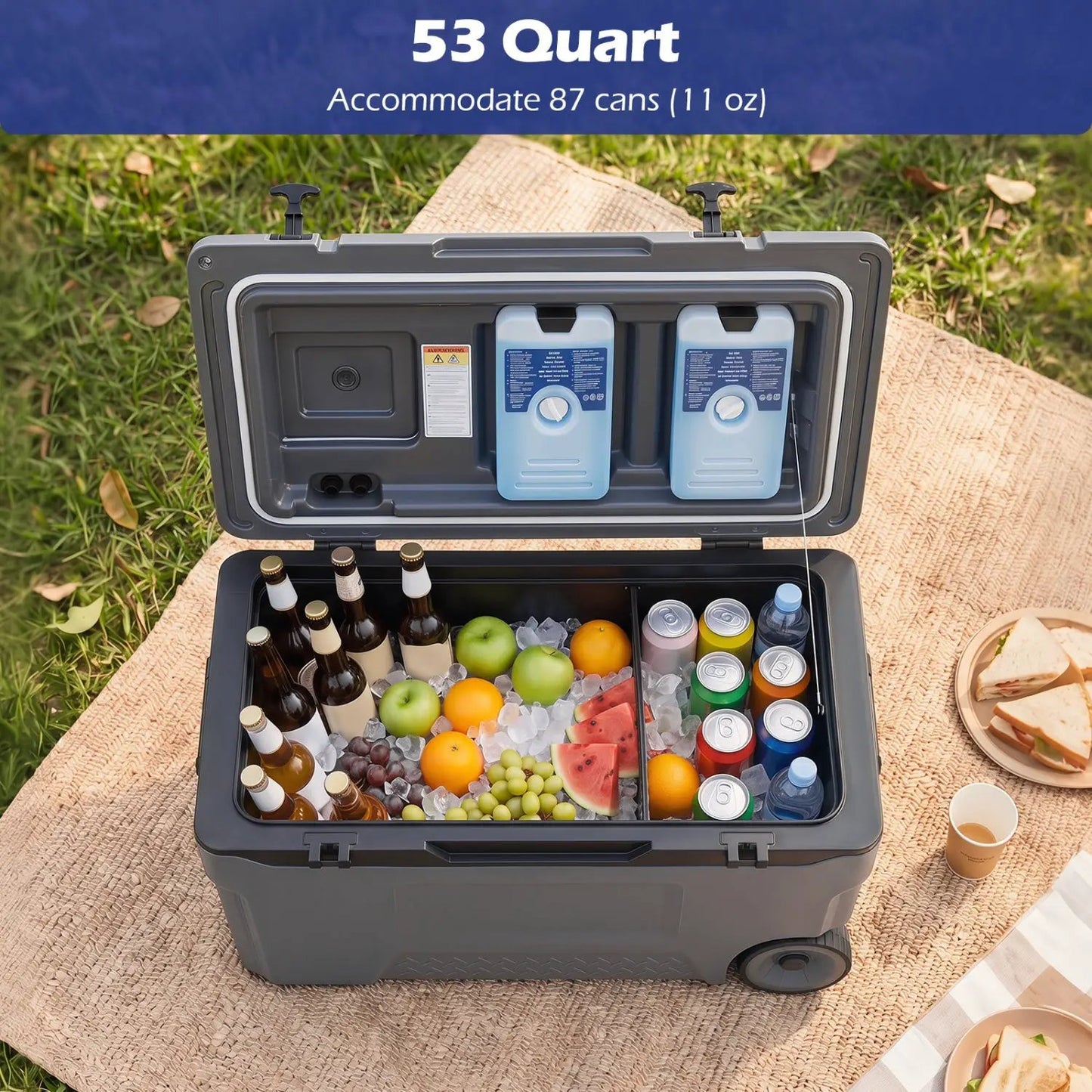 53 Quart Rolling Cooler With Fish Ruler Wheels